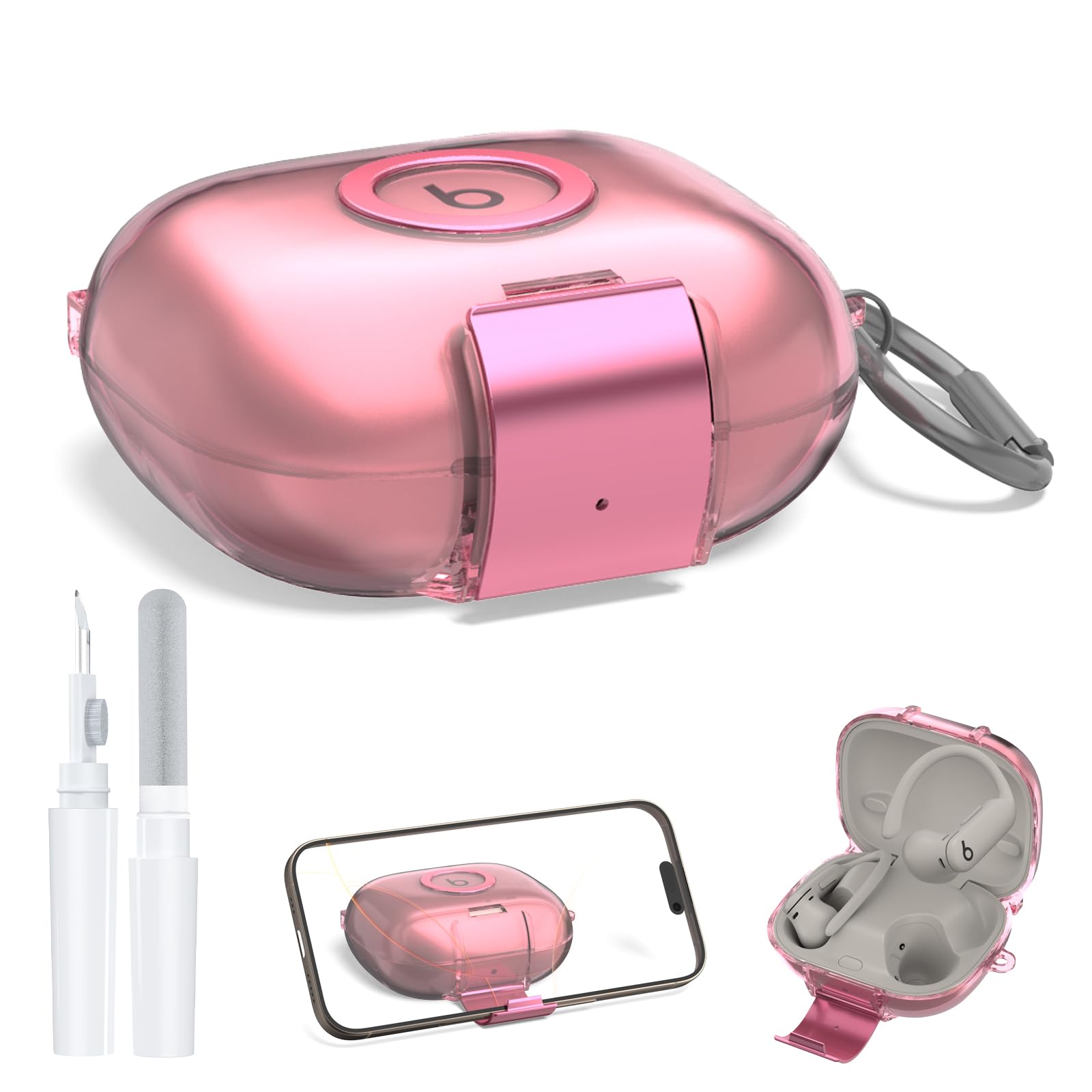 [Dual Function Lock] for Beats Powerbeats Pro 2 Case Cover with Phone Stand, AGENTNANO Clear Protective Cover with Beats Powerbeats Pro 2 2025