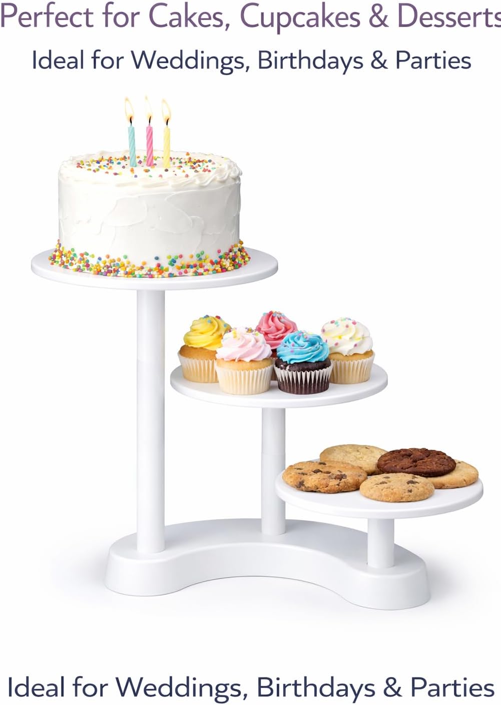 Oasis Supply 3-Tier Cascade Cake Stand – White Plastic Dessert Display Stand, Tiered Cupcake Stand for Cakes, Cupcakes, Weddings, Birthdays & Party Decorations image 5