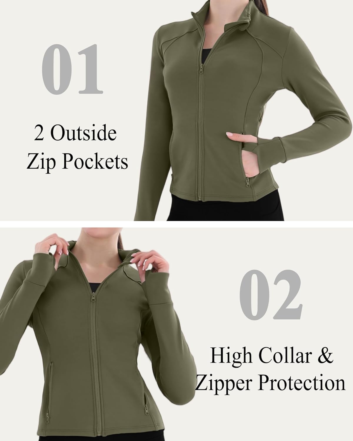 Women's Lightweight Full Zip Workout Jacket - Slim Fit Running Yoga Sports Jacket with Thumb Holes & Pockets for Gym - Image 4