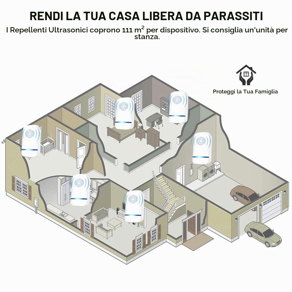 Repellente Ultrasuoni Insetti - Antizanzare - Repellente Zanzare Ultrasuoni - Anti Ragni - Repellente per Topi - Dispositivo Elettrico Antizanzare - Repellente Pipistrelli Scarafaggi 4 Pack