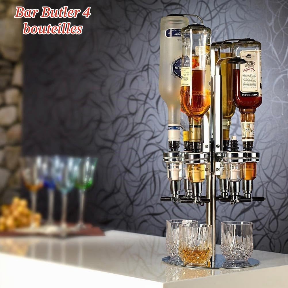 Bakaji Porte-bouteilles, doseur de table 4 emplacements, châssis en aluminium, base ronde