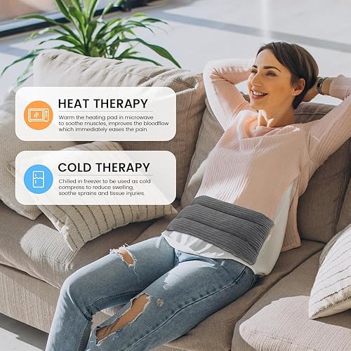 Miniatura 5 de Almohadilla térmica para microondas de 6 x 12 pulgadas, almohadilla térmica para microondas, bolsa de frijol para microondas para cuello y hombros,