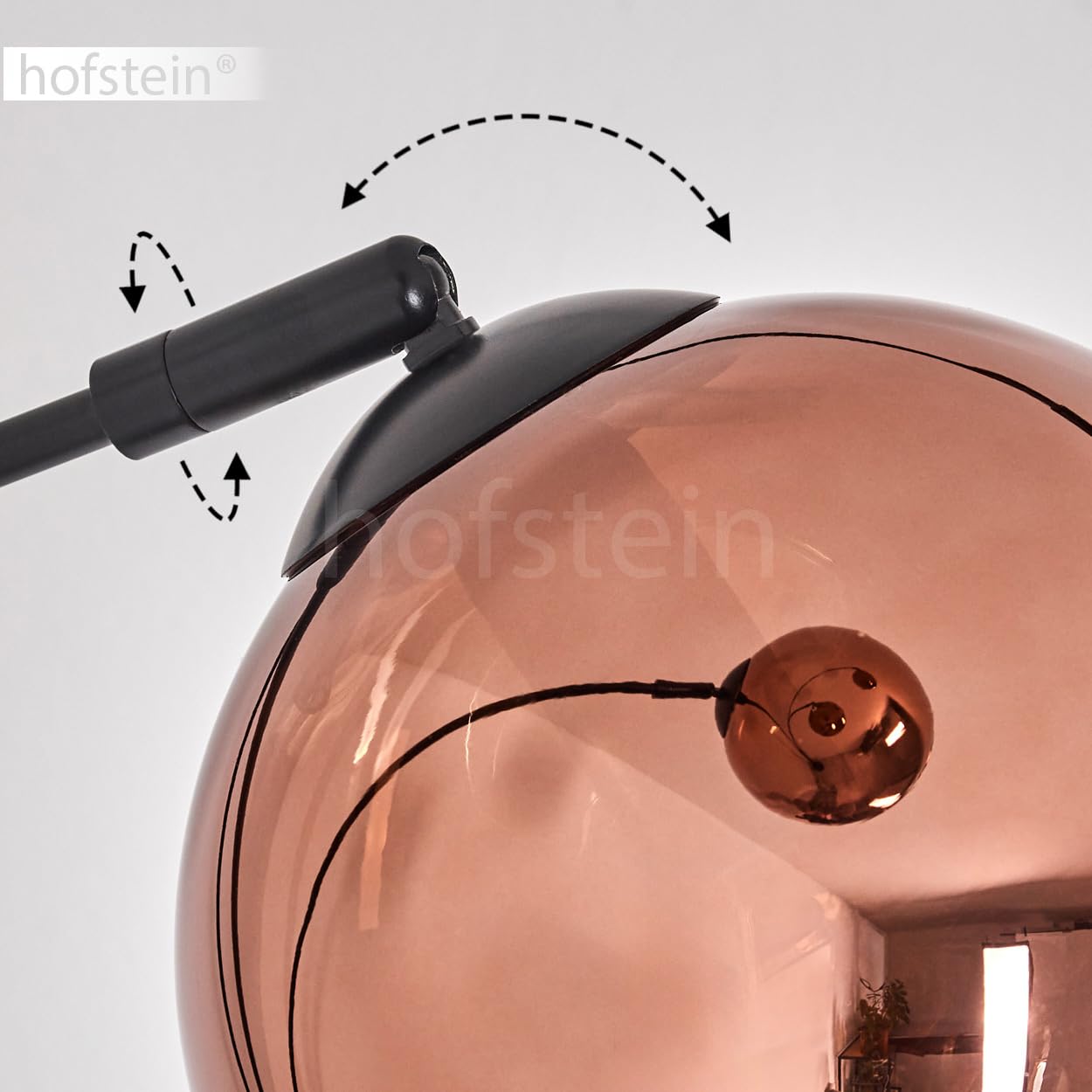 Stehleuchte Koyoto, Stehlampe aus Metall/Glas in Schwarz/Kupferfarben, Leuchte im modernen Retro/Vintage-Design mit Schirmen aus Glas (Ø 15 cm) u. Fußschalter, Höhe 210 cm, 3 x E14, ohne Leuchtmittel