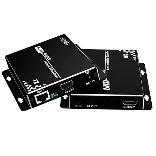 Extensor HDMI HDBasT a través de Ethernet Cat5e/6 hasta 328.1 ft (328 pies), JCHICI UHD 4K 60Hz (4:2:0 8 bits) con IR bidireccional, PoC y RS 232,