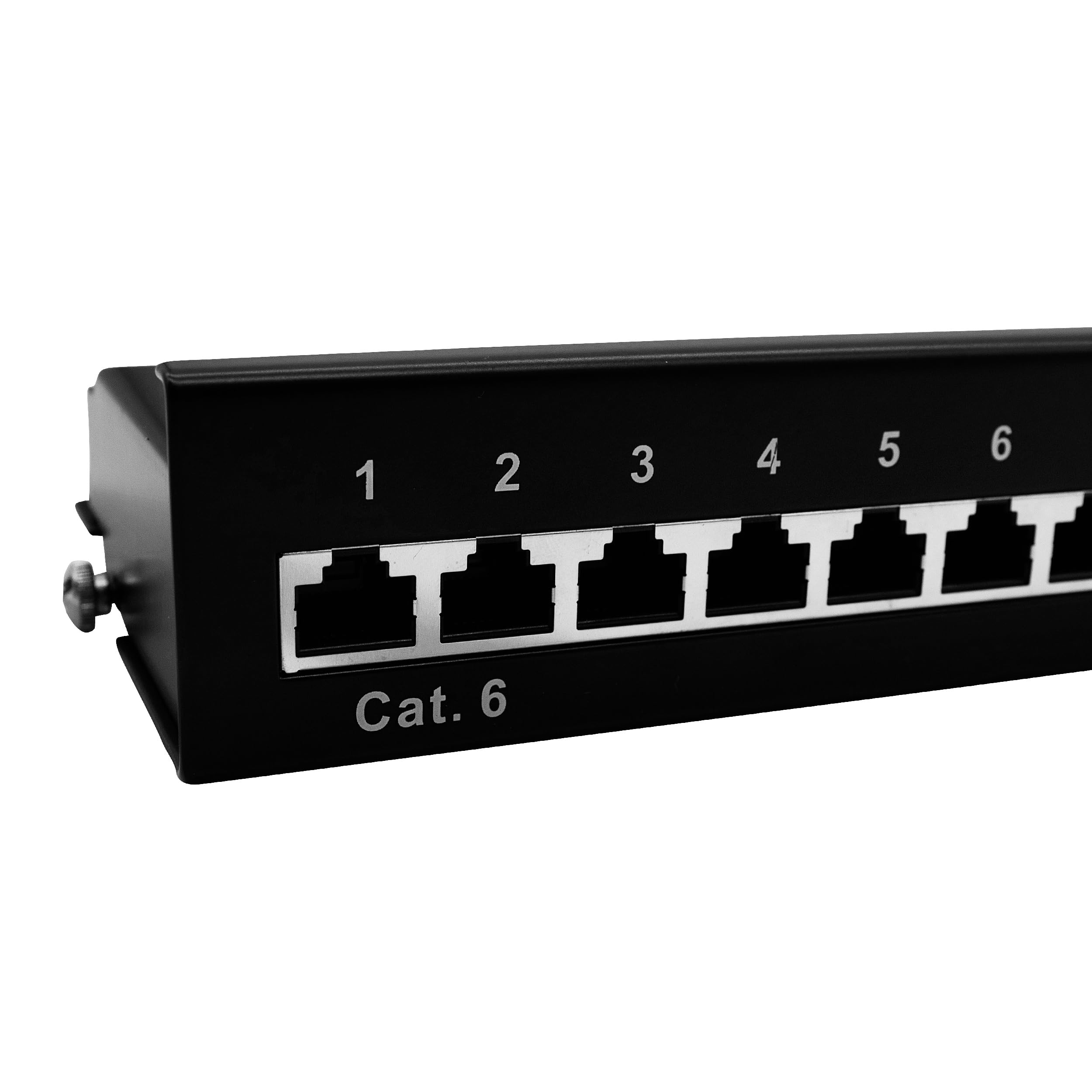 Patchpanel Cat6 Patchfeld 12 Port Verteilerfeld RJ45 Desktop und Wandmontage geschirmt 1HE Patchpanel bestückt mit 12 RJ45 Modulen für cat5e, cat6, cat6a, cat7, cat8 Patchkabel, Verlegekabel (Schwarz)