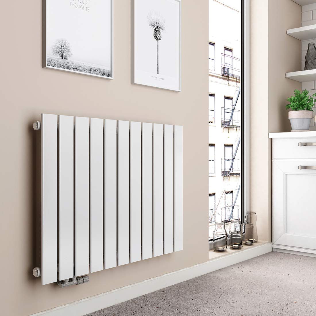 EMKE Design Heizkörper Flach 630x850 mm Horizontal Flachheizkörper mit Seitenanschluss Weiß 603W