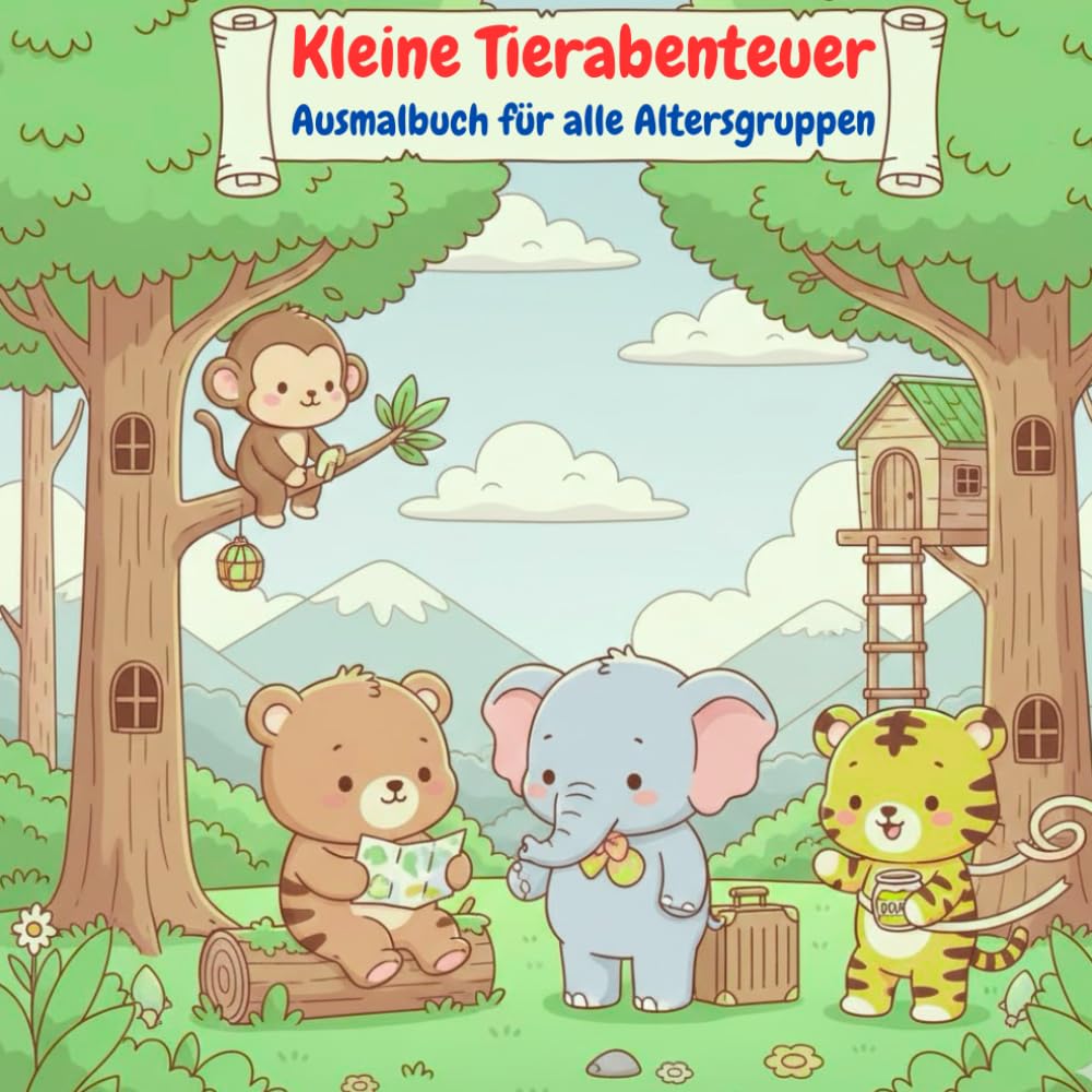 Kleine Tierabenteuer – Süßes Kawaii Ausmalbuch für Kinder & Erwachsene | Niedliche Tiere, gemütliche Szenen & einfache Motive