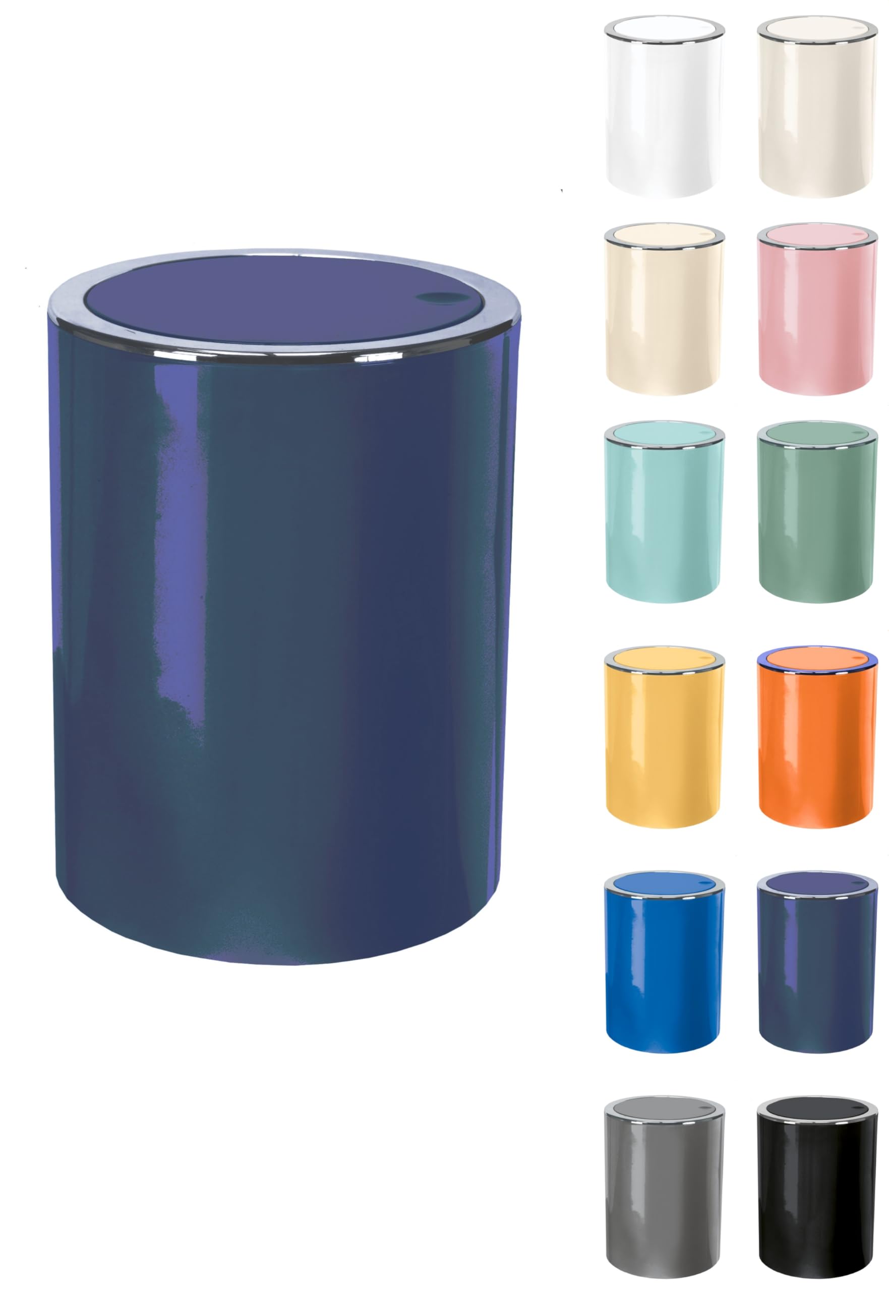 KW "Clappe" 5Ltr Plastic Swing Bathroom /Kitchen /Small Waste /Office Bin (Dark Blue), Approx. 19cm Diameter x 24.5cm High