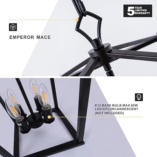 Miniatura 6 de Lámpara de araña de granja, lámpara colgante de linterna, lámpara de techo de vestíbulo industrial, 12 pulgadas, negro, lámpara colgante de jaula