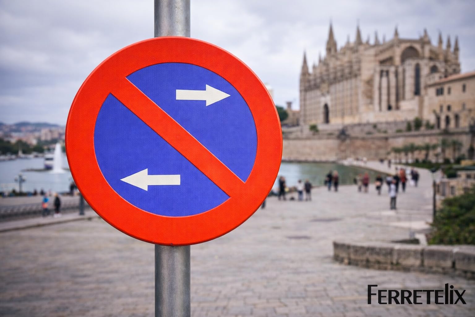 FERRETELIX® Señal Metálica Homologada MOPU 60 cm – R-308h Prohibido Aparcar Ambos Lados – Reflectante N1