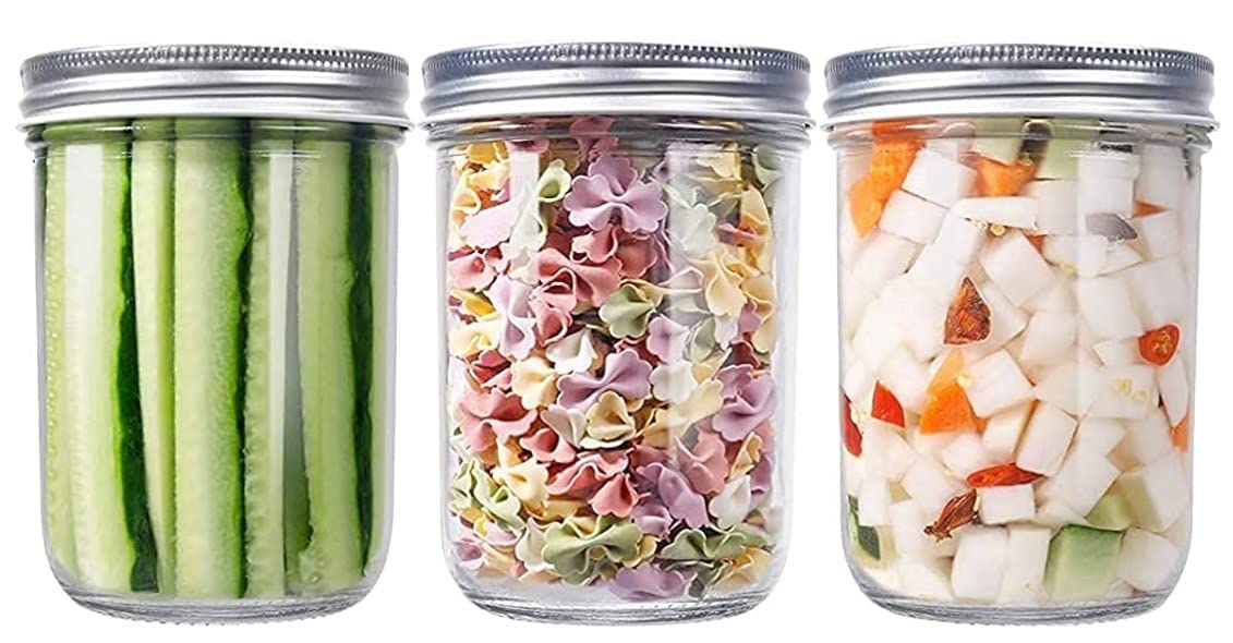 500 ml Ball Regular Mouth Mason Jars Travel Glass Drinking Spiral Jars with Airtight lids & Bands Juicing/Smoothies/Kombucha, DIY, Safe For canning, Pickling, Storage (3 PACK)