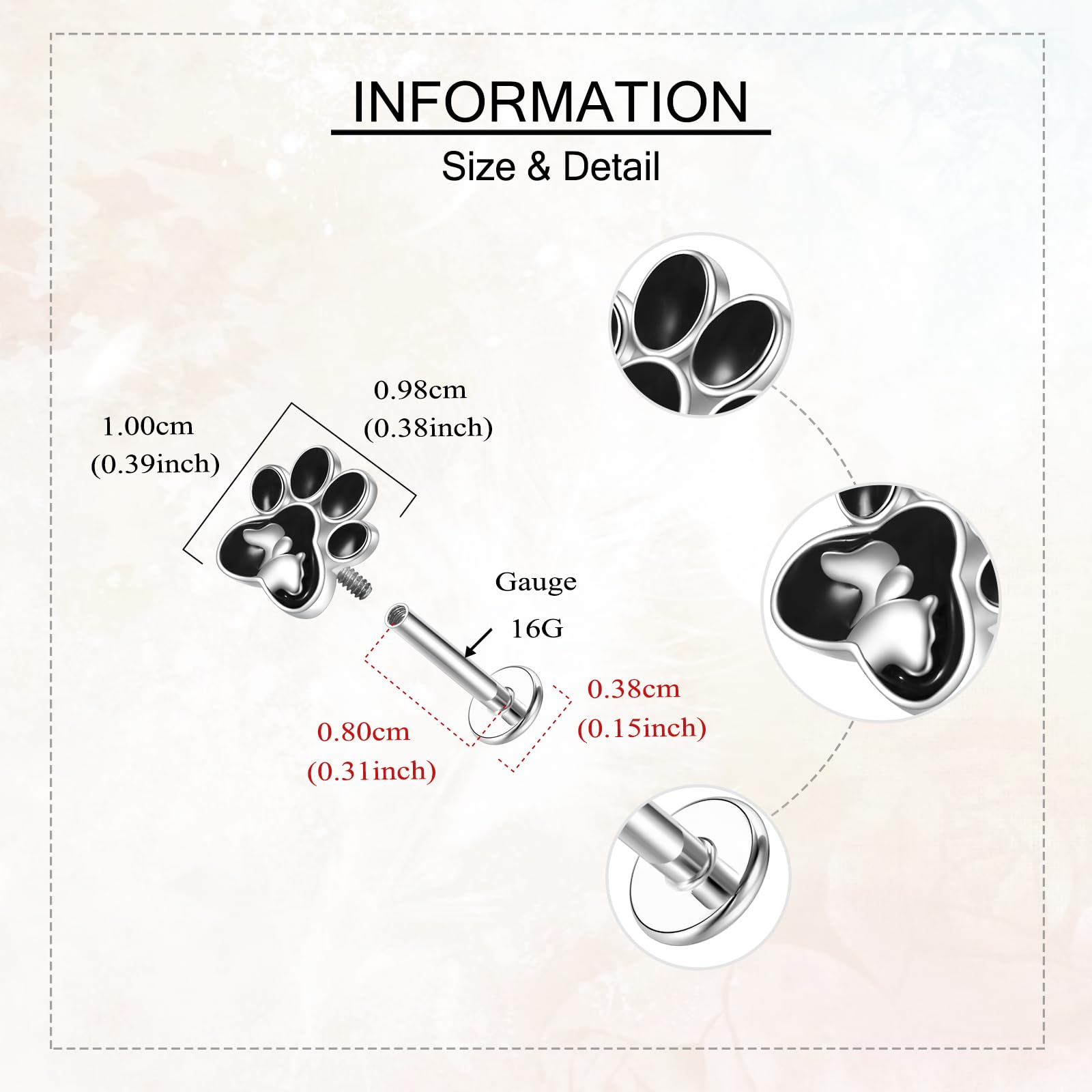DAYLINLOVE Pfotenabdruck Piercing 925er Sterling Silber 16g Helix Tragus Ohrringe Hund Katze Welpe Piercing Schmuckgeschenke für Damen Frauen Mädchen Mama Oma