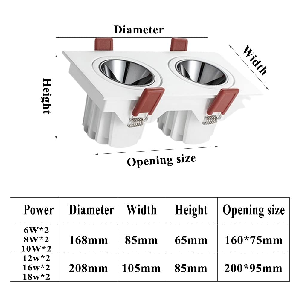 faretti da soffitto 2 Pezzi Doppio Quadrato Downlight LED griglia Luce Regolabile Angolo bulbo oculare - nessun sfarfallio