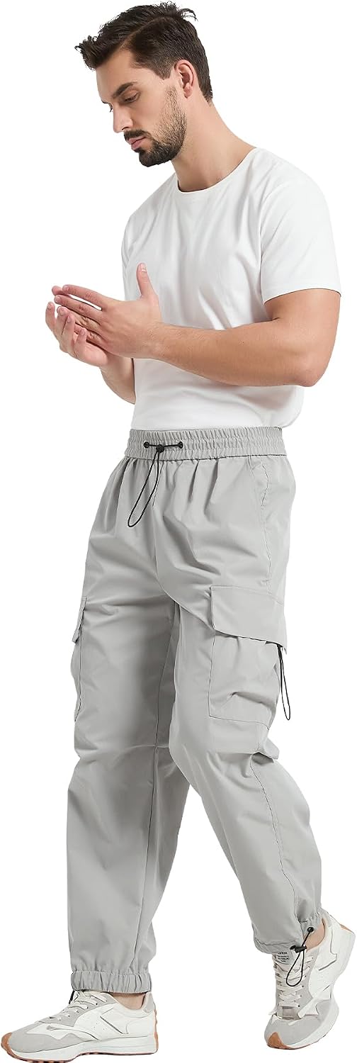 Men's Loose Fit Cargo Pants Fashion Casual Parachute Pant Harem Joggers with Elastic Pockets