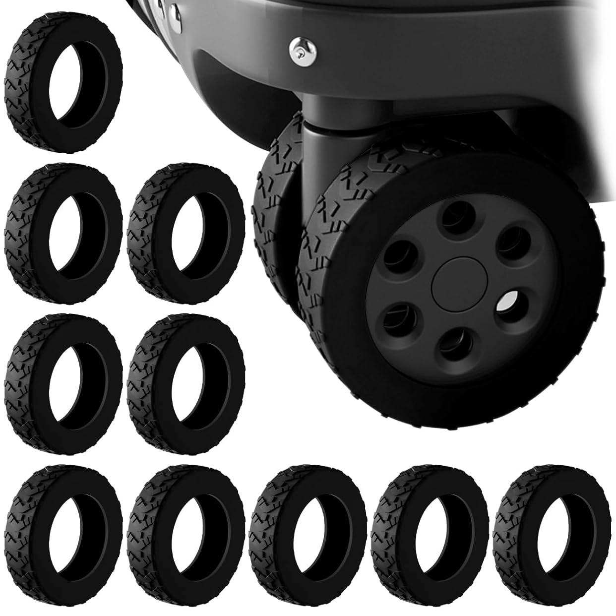 Iuggan Suitcase Caster Cover, Tire Cover, Luggage Wheel Cover, 10 Pieces, Silicone, Scratch-Resistant, Silent, Dirt and Rolling Prevention, Cargo Protection, Ground Protection, Travel, Black