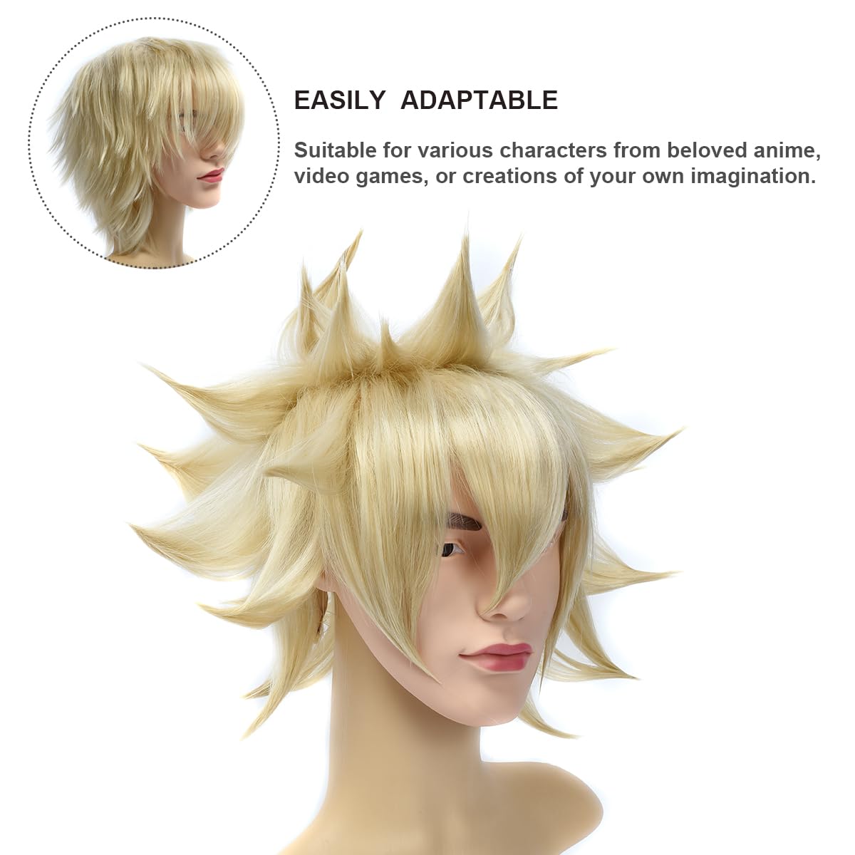 BUYOGET Anime Halloween Wig for Cosplay Party Synthetic Layered Short Hair Wigs with Bangs Platinum Blonde - Image 4