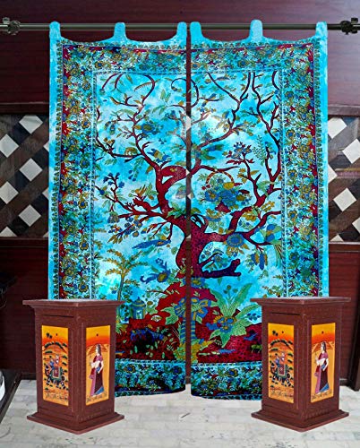 Gdonline Indian Tie Dye Tree Of Life Tapestry Mandala Window Curtain Valances Room Divider 1 Pair Panel Set 82 X 27 Inches #TOP4