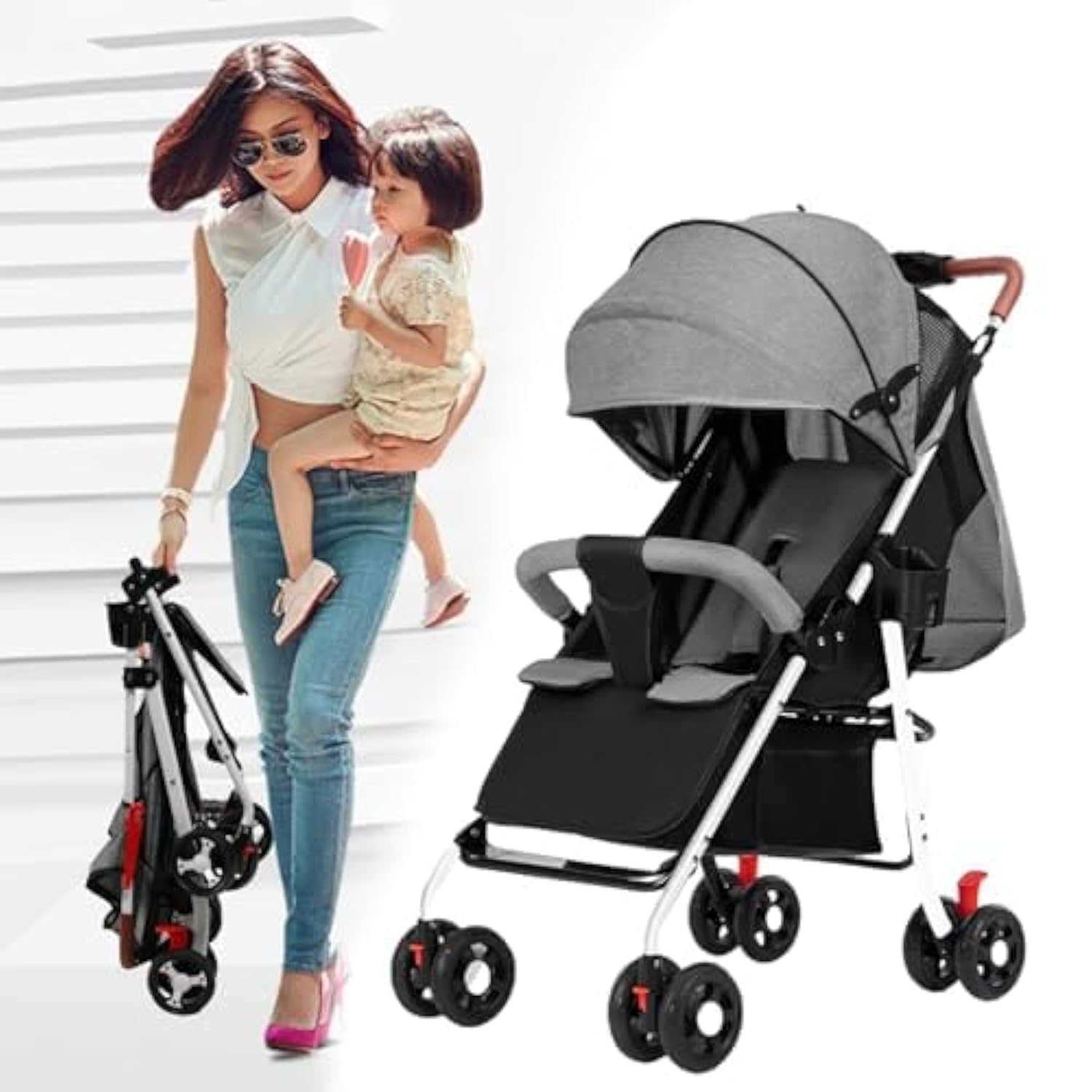 TDOO Baby Stroller for Toddler, Foldable Aluminum Alloy Pushchair with Adjustable Backrest, 2 in 1 High Landscape Bassinet Pram for Infant & Toddler New