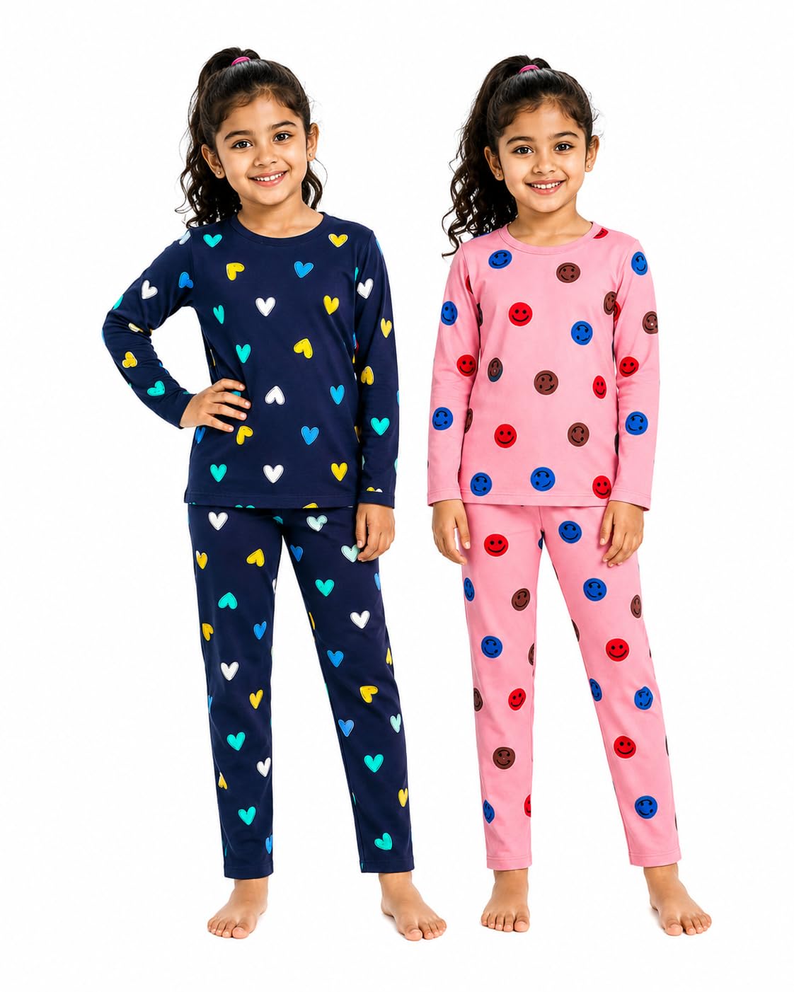 Girl Cotton Night Suit Tshirt Shorts Capri Pyjama Set - Multipacks-image-3