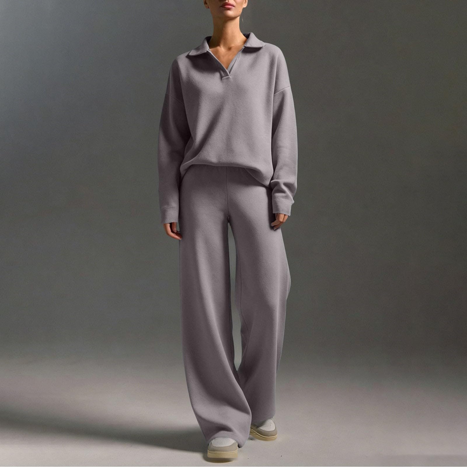 Completi Donna Eleganti 2 Pezzi Completi Da Ginnastica Manica Lunga Scollo a V Tuta Palestra Completo Sportiva Elegante Set Top E Pantaloni a Gamba Larga Tute Per Jogging Fitness Yoga Da Casa Autunno