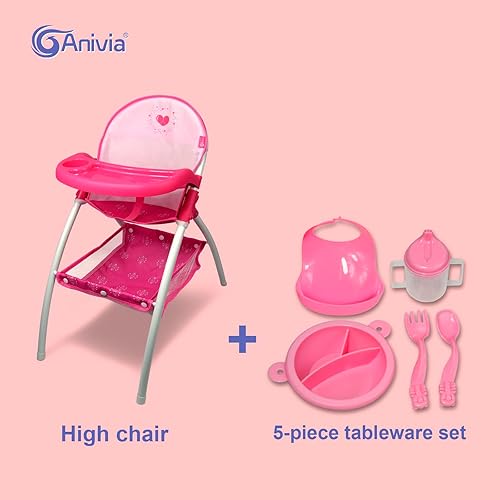 Miniatura 9 de ANIVIA Silla alta de muñeca de bebé silla alta para muñecas de hasta 16 pulgadas color morado