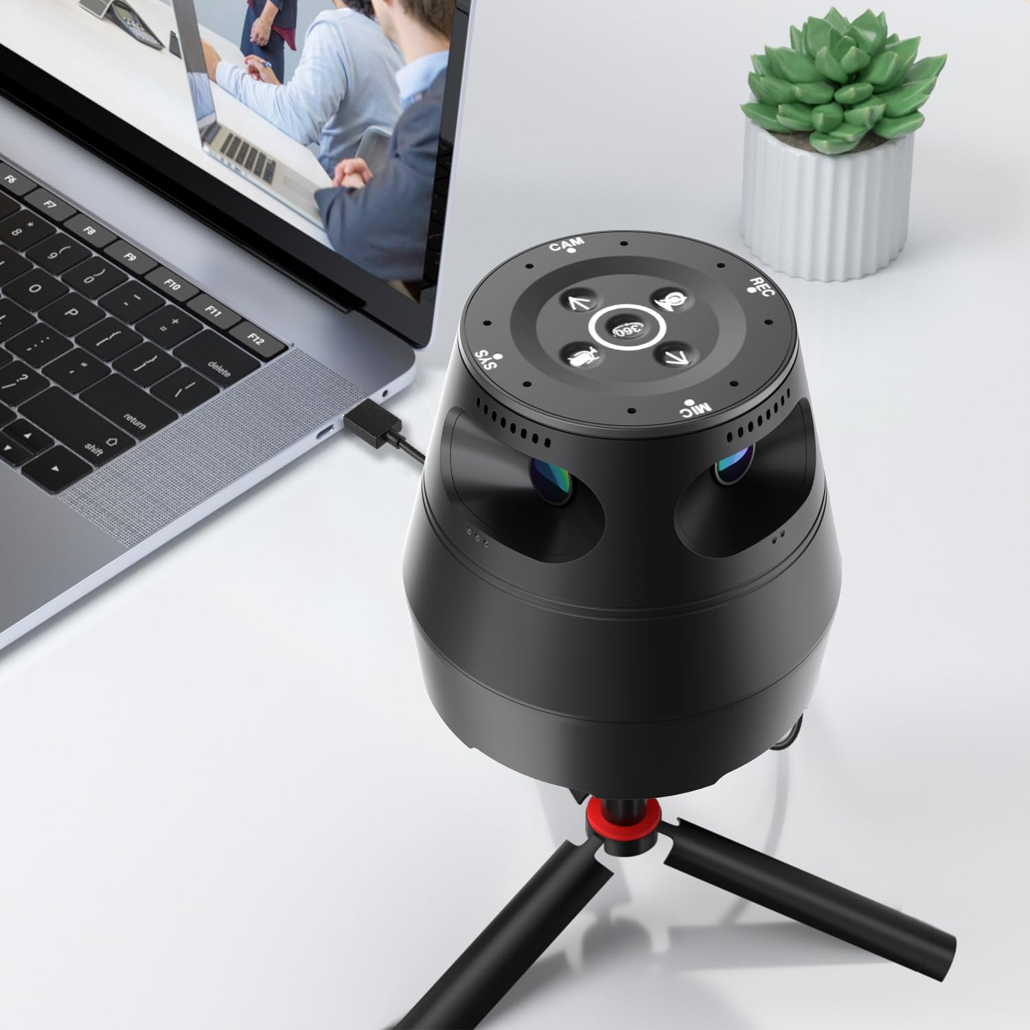 Cámara panorámica de videoconferencia 360, experiencia inmersiva, vista general y de primer plano de los altavoces, cámara web 1080P para habitación pequeña/mediana, ranura para tarjeta micro SD