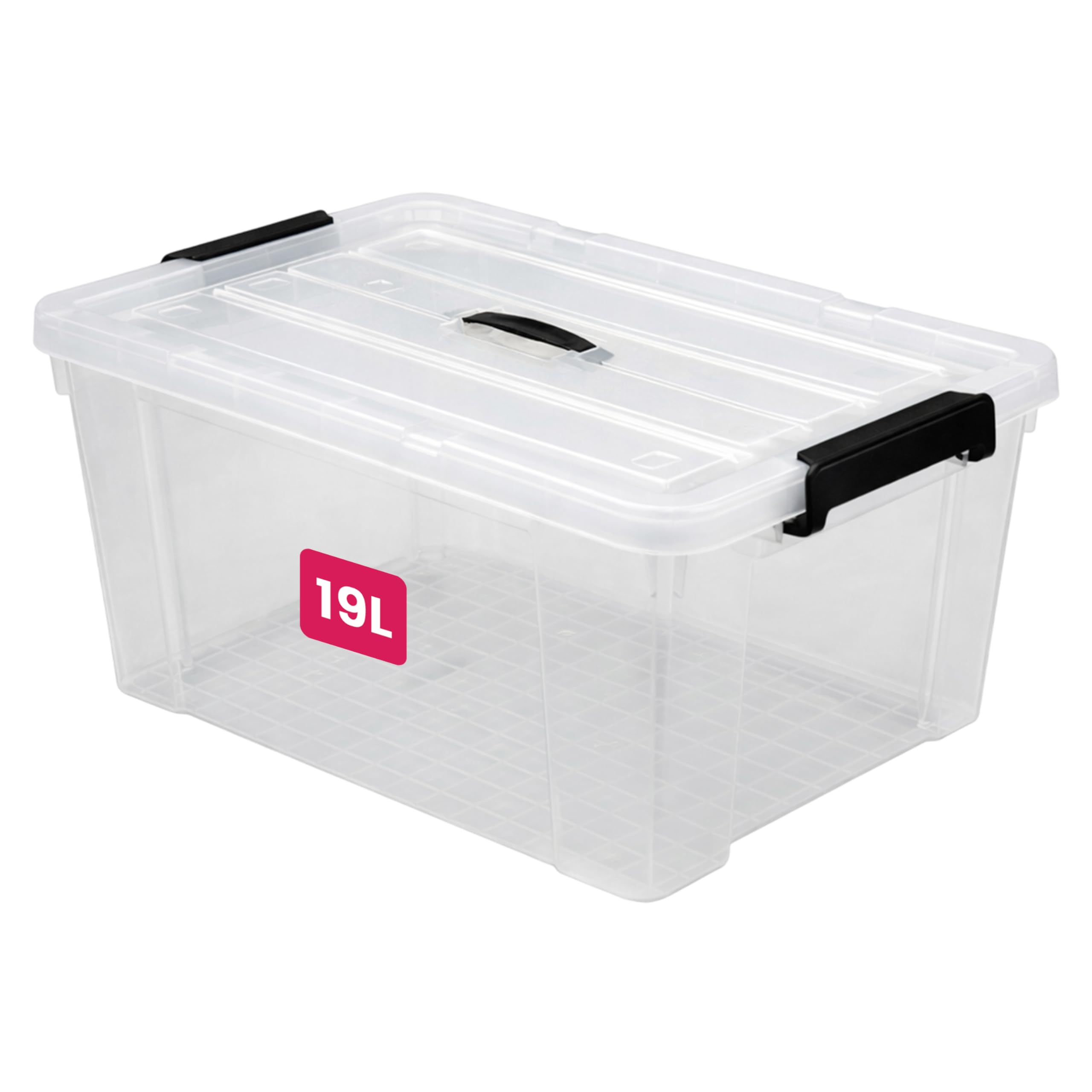 STL Clear Plastic Storage Boxes with Lids, Heavy-Duty Durable Stackable Plastic Storage Containers, Underbed Storage Boxes, Secure Clip-Lock Lid for Home, Office, Kitchen, Toys (1, 19ltr) — image 1
