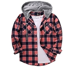 パーカー・フーディ UMBRO HBL British Casual Check Hooded T-shirt 5FT792 Mens Plaid Hoodie Flannel Shirt Jacket Long Sleeve Causal