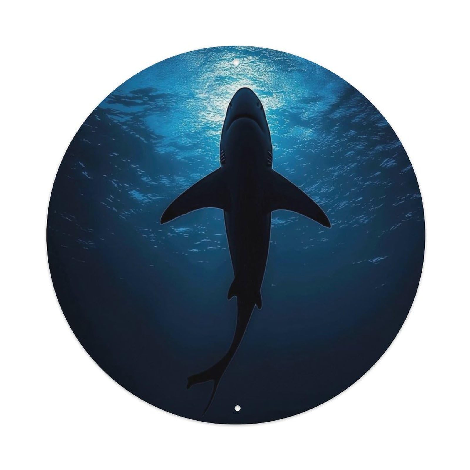 Cwbufd Vintage Style Marine Animals Shark Silhouette Sunlight Rays Underwater Ocean Vintage Metal Tin Sign Plaque Wall Decor For Cafe, Club Bar, Office, Garden Metal Poster 8X8inch