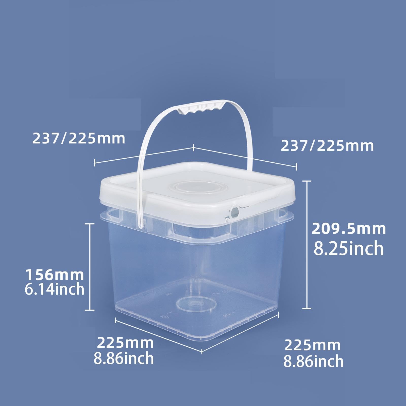 LOVIVER Seau à Peinture carré Robuste avec poignée, conteneur de Stockage des Aliments pour Peinture, projets d'artisanat d'art, Cuisine à Domicile, Garage, Clair, 8l