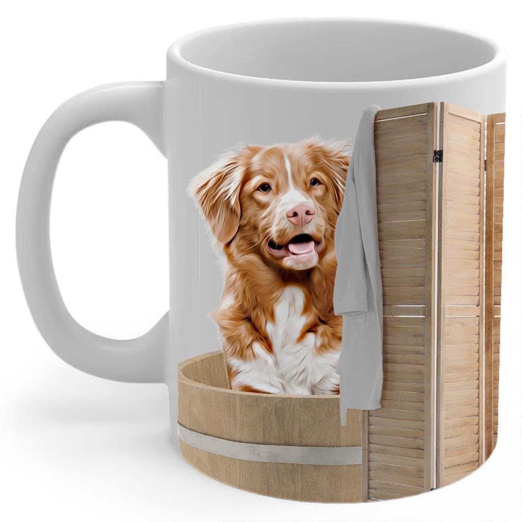Funny Copper Nova Scotia Duck Tolling Retriever Mug 11oz White Ceramic Novelty - Cute Coffee Cup with Animal Bathtub Peeking Design Gifts for Dog Lovers
