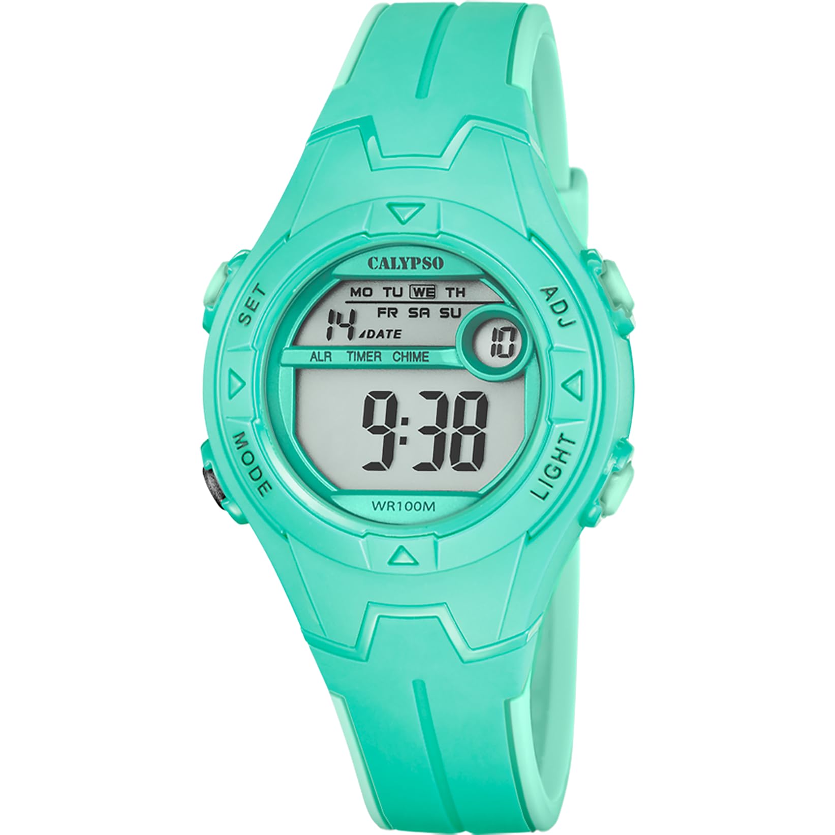 CALYPSO Reloj Digital Infantil Niño Niña de Caucho Verde - Resistente al Agua 10 ATM Fecha y Calendario, Cronógrafo, Doble Horario, Luz, Alarma, 12 y 24 Horas K5849/3 - Junior Collection