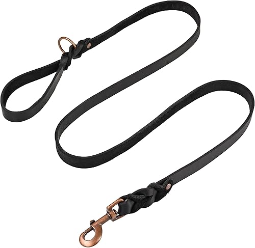 Miniatura 8 de Correa de perro de cuero trenzado de 5.6 pies, correas de cuero de entrenamiento resistente para razas medianas y grandes (negro, 5.6 pies x 34