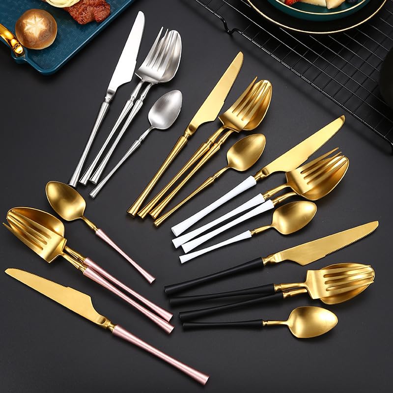 Besteckset, 4/16/24/32/40/48-teilig, Besteckset aus Edelstahl 304, Gabel und Löffel, goldenes Steakmesser- und Gabelset. Roségold, 10er-Set, 40-teilig