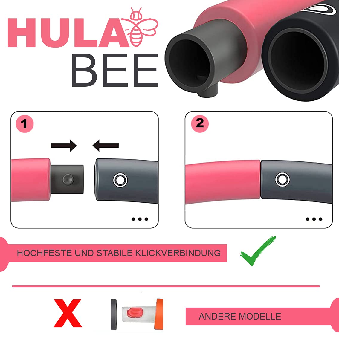 HEGG HULABEE Professioneller Hula-Hoop-Reifen zum Abnehmen leicht gemacht, 8 Elemente, universell anpassbar, Workout & Training für Erwachsene und Kinder, Blau/Grau