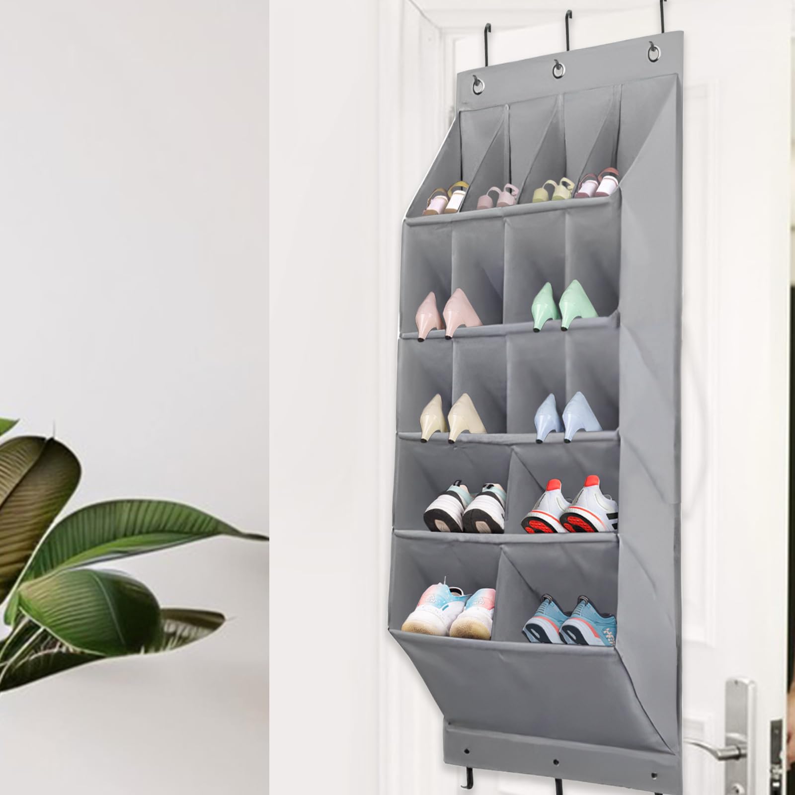 1 confezione organizer per scarpe da appendere sopra la porta scarpiera con 16 tasche portascarpe per armadio e dormitorio, organizer per scarpe (grigio)