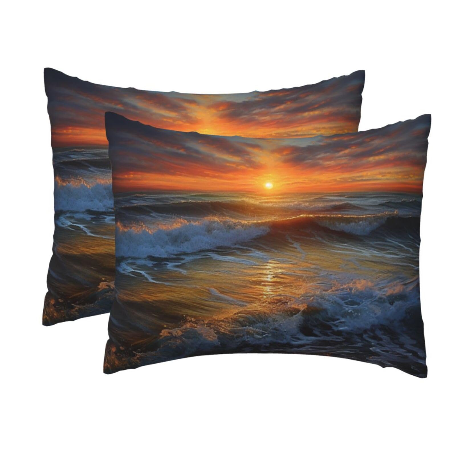2 Pack Standard Pillow Cases with Hidden Zipper, Soft Breathable Pillow Covers for Hair and Skin, Sunset Seascape Pillowcases 20"x26" Bed Pillow Protectors Cover for Sleeping Gifts