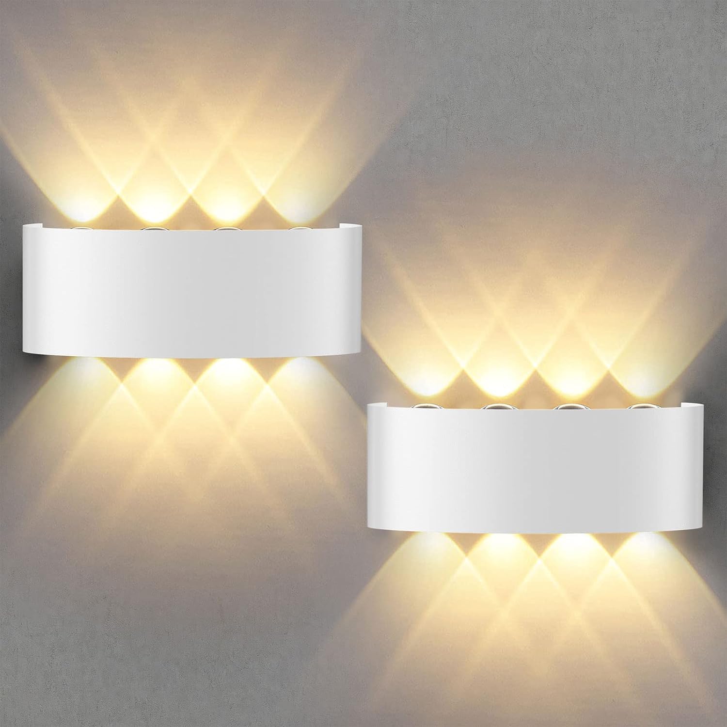Lureshine 2 Piezas Aplique Pared Interior 22x8x5CM Apliques de Pared Arriba y Abajo Aplique Pared Exterior de 8W IP65 Apliques de Pared LED 3000K Blanco Cálido Lampara Pared Interior para Salón