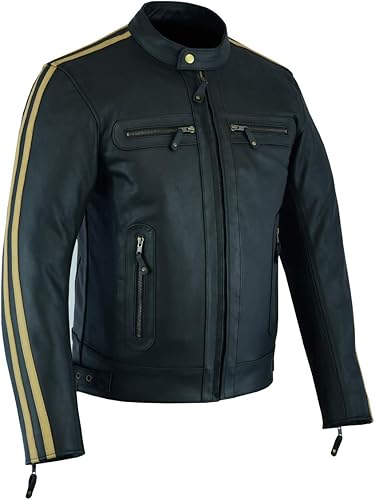 A&H Apparel Chaqueta de cuero para hombre de la motocicleta de la chaqueta de cuero genuino de la cremallera hacia