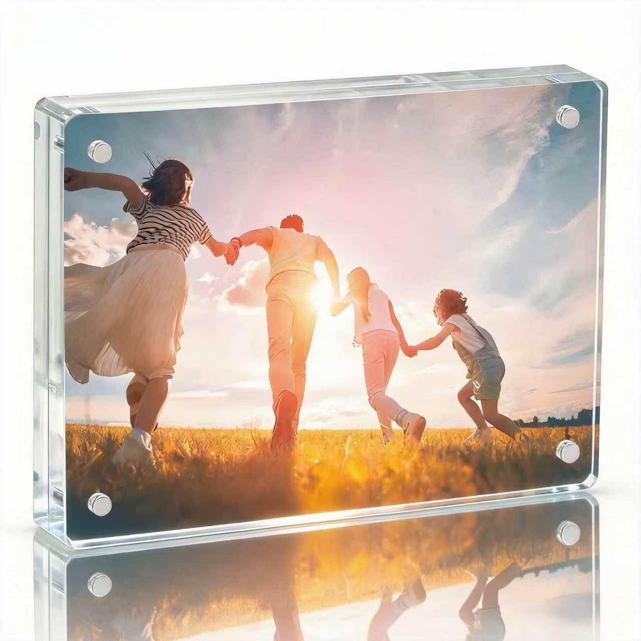 4x6 Acrylic Picture Frames, 20% Thicker Block, Clear Picture Block Freestanding Double Sided Magnetic Acrylic Lucite Frameless Transparent Square Frame Gift for Desktop Display 1 Count