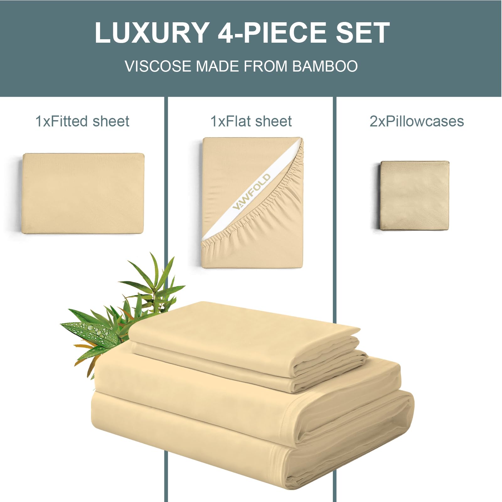 100% Bamboo Viscose Full Sheet Set - 18" Deep Pocket, 300 Thread Count, Cooling Sheets For Hot Sleepers