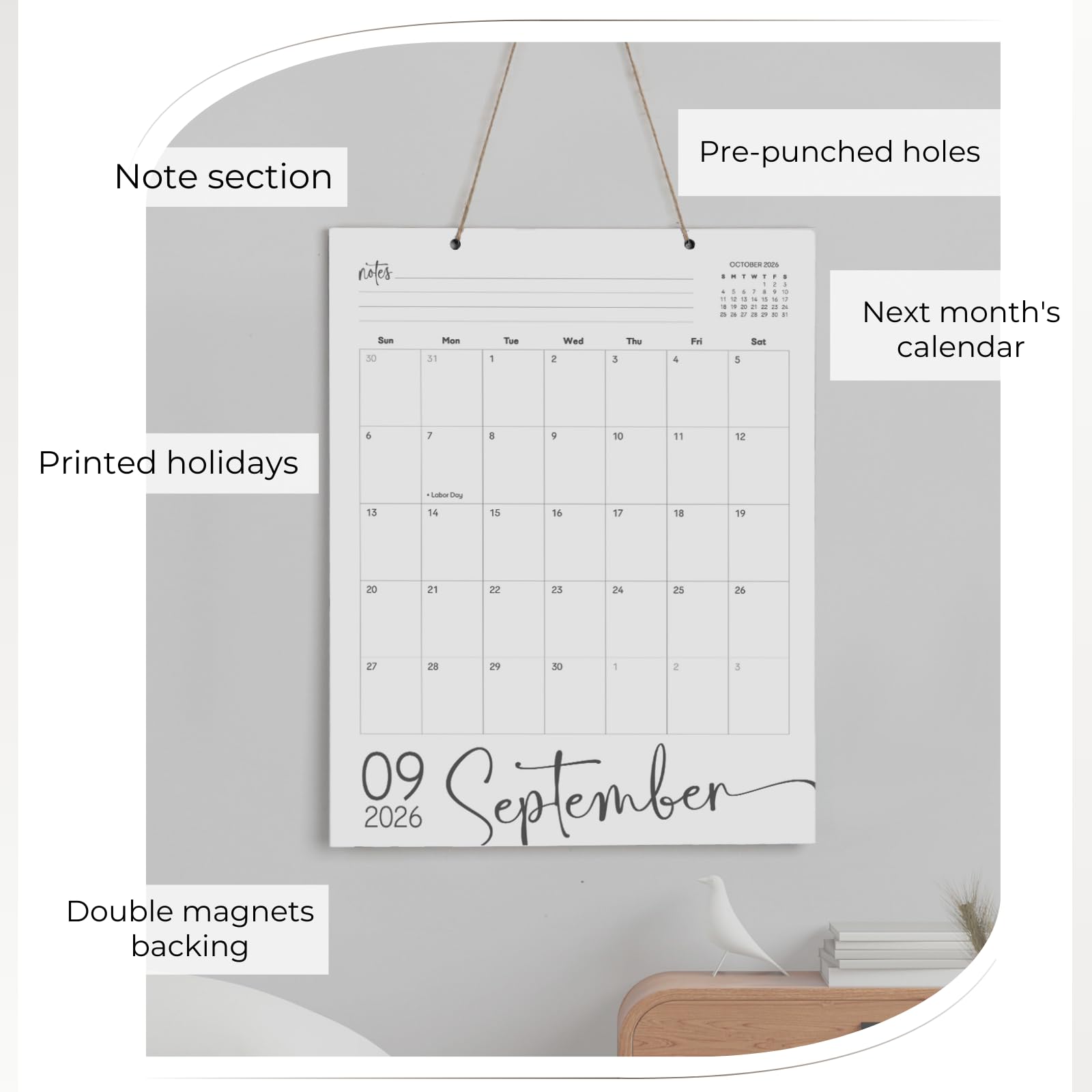 Magnetischer Kalender für Kühlschrank Januar 2026 bis Juni 2027, 34,8 x 27,9 cm, 18 Monate, magnetischer Kühlschrankkalender, große Schreibblöcke mit Feiertagen