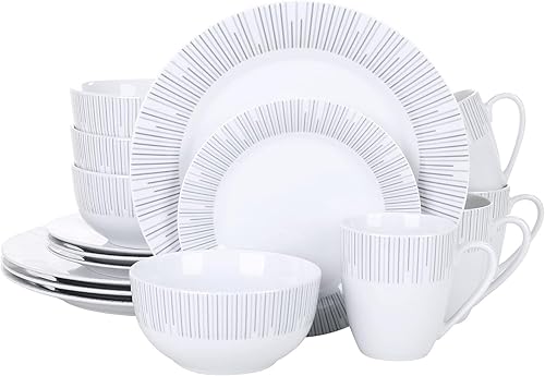Miniatura 10 de Veweet - Vajilla de porcelana de 16 piezas - Juego de platos con plato extendido, plato de postre, plato hondo y taza - para fiestas, banquetes,