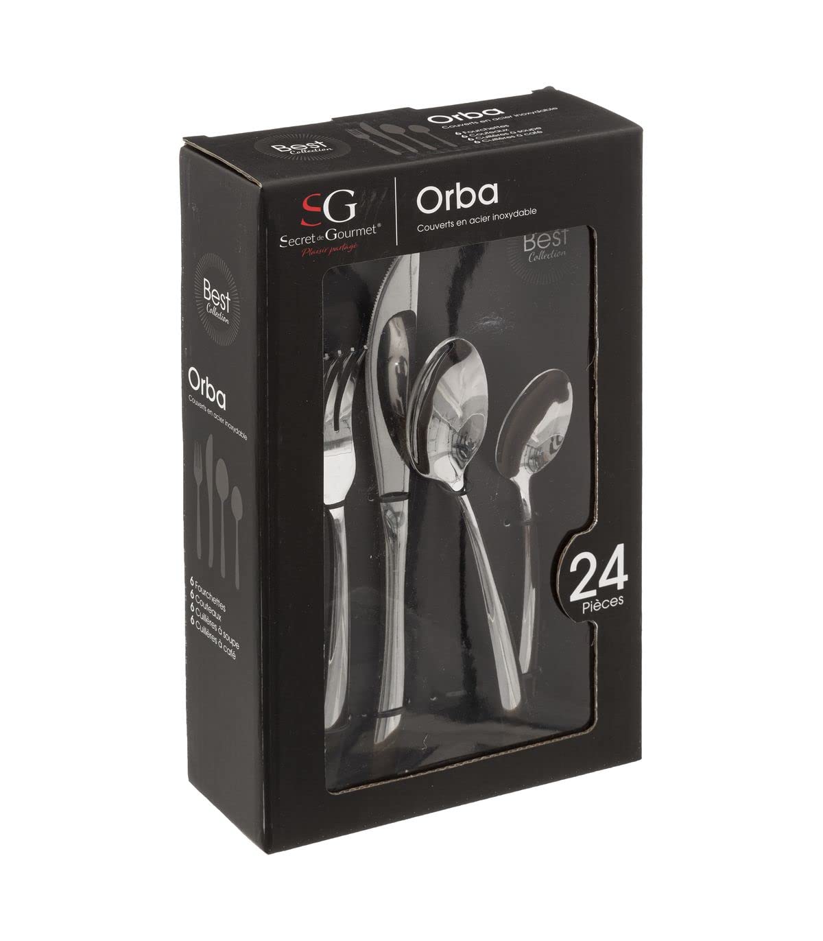 Secret de Gourmet - Ménagère inox 24 pièces orba, acier inoxydable, dimensions l. 16.5 x l. 6.5 x h. 27.5 cm