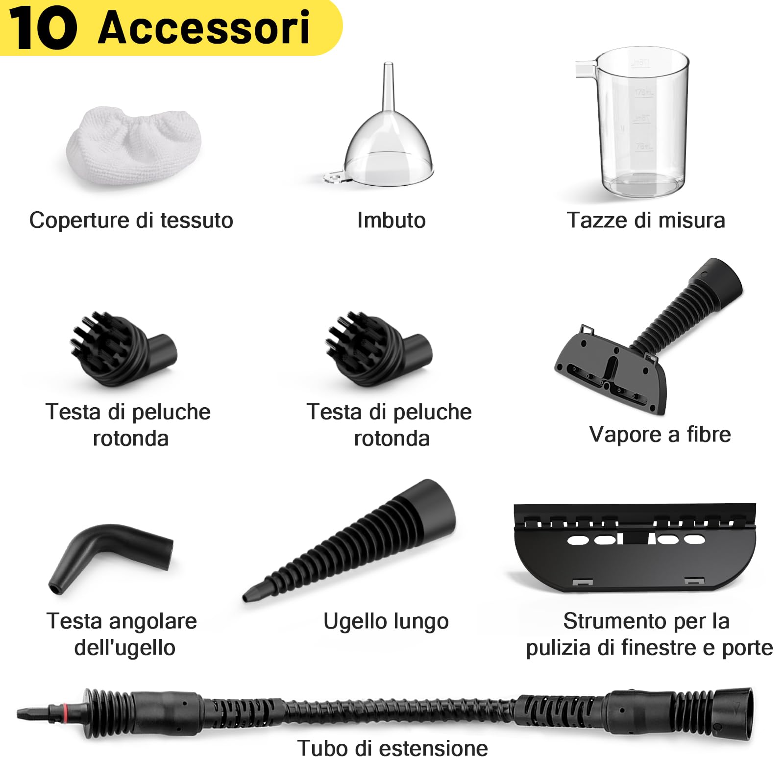 Pulitrice a Vapore Portatile, Steam Cleaner con 10 Accessori