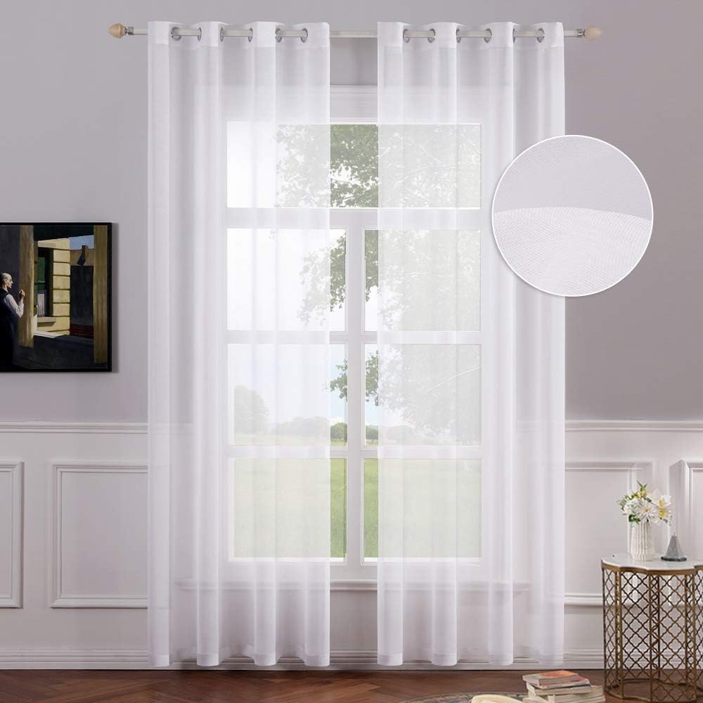 MIULEE 2 Panels Sheer Window Curtains Elegant Window Voile Panels/Drapes/Treatment for Bedroom Living Room 54''W x 57''L Grommet Top White - Image 3