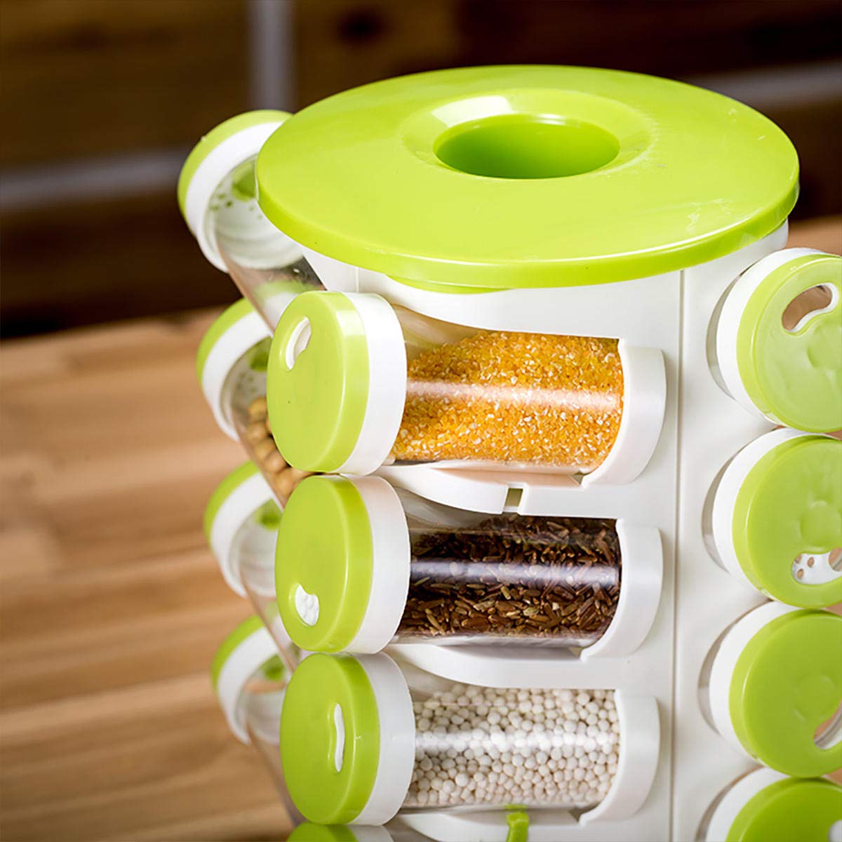 Étagère à épices Carrousel à épices Porte épices portable rotative à 360° pour comptoir de cuisine 16 bocaux à deux trous