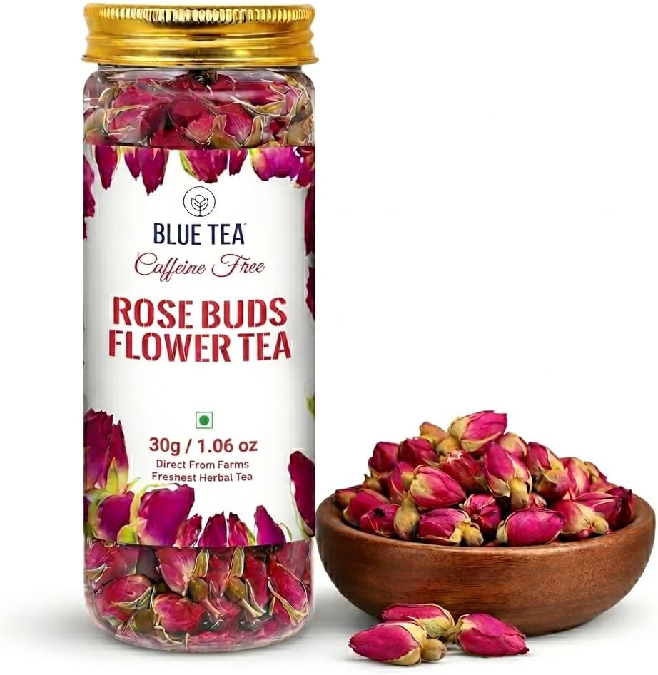 BLUE TEA - Rose Buds Herbal Tea - 1.06 Ounce | Grade A | DETOX TEA | Caffeine Free Herbal Tea - Vegan - GMO-Free - Food Grade Pet Jar |