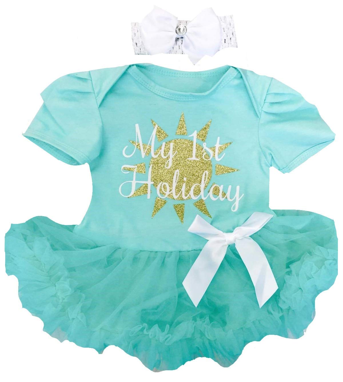 Little Secrets Childrens Clothing Babies First Holiday Tutu Romper with Bow Headband, Summer Dress (0-3 Months)