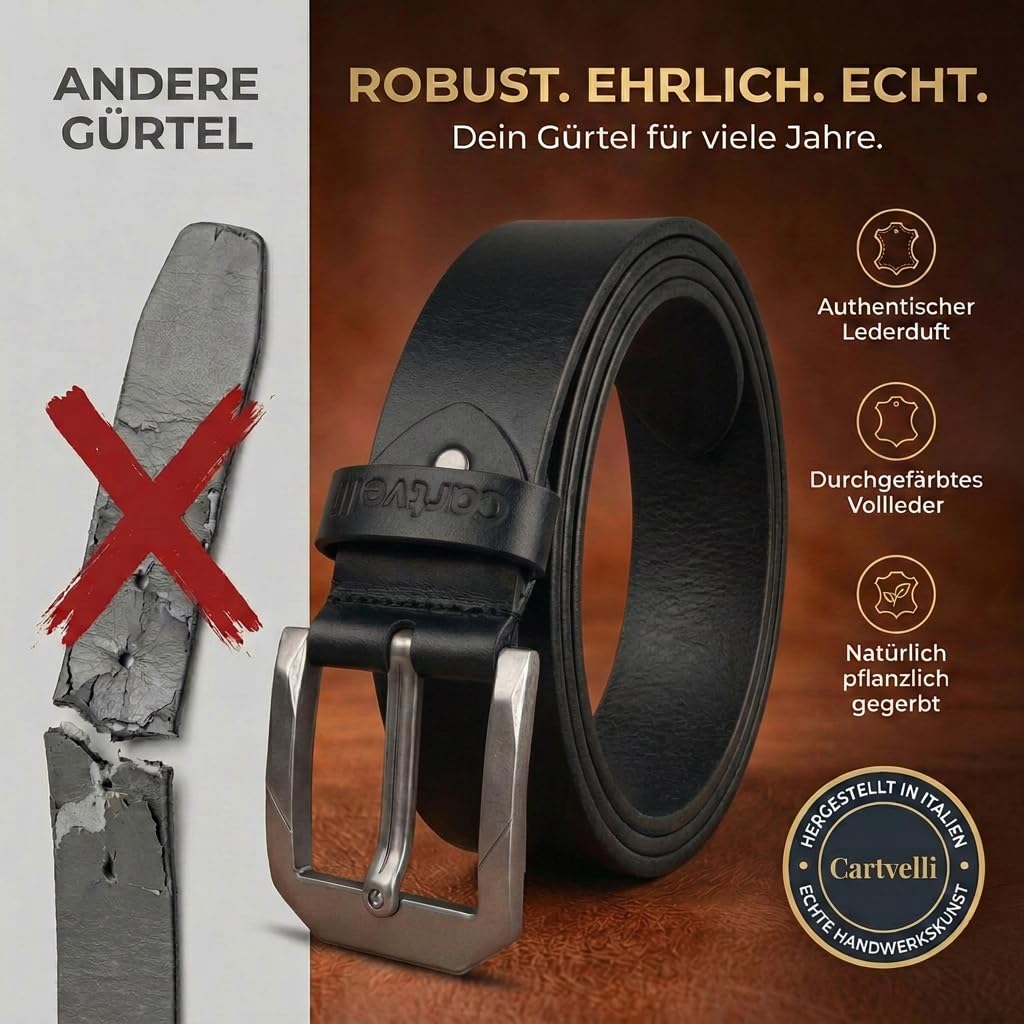 Premium Vintage Ledergürtel Herren Made in Italy mit Geschenkbox Echt-Leder Herrengürtel Vollleder Robuster Jeansgürtel breiter Leder Gürtel 40mm Gürtel kürzbar